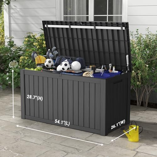 Mars Villa 180 Gallon Outdoor Storage Box, Deck Box Waterproof, Black