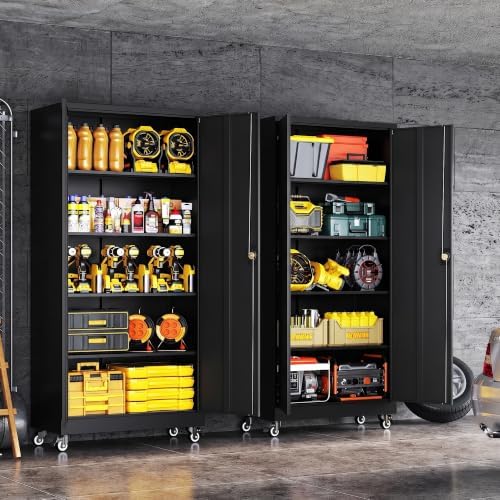 Metal Garage Storage Cabinet with Locking Doors and Adjustable Shelves, Wide ...