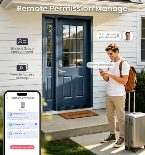 Veise VE027-L WiFi Smart Lock with Handles Set for Front Door, Satin Nickel