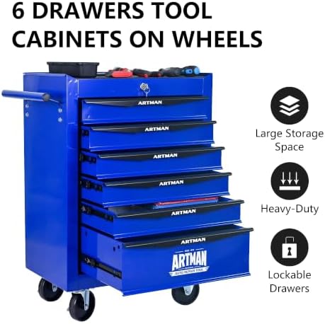 Heavy Duty 6-Drawer Rolling Tool Chest, Key Lock Tool Storage Cabinet with Lo...