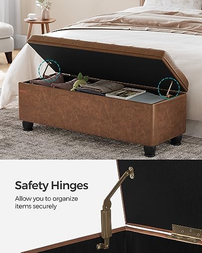 SONGMICS Storage Ottoman, 46.5 Inches Long Bed End Stool, Solid Wood Legs