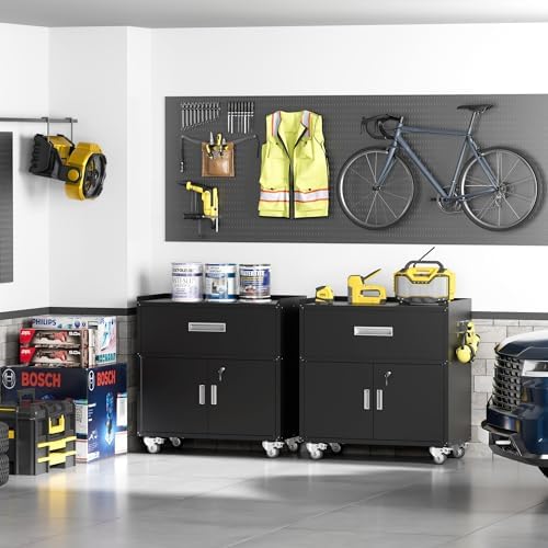 LCAOPC Metal Garage Storage Cabinet with Wheels, Lockable Rolling Tool Cabine...