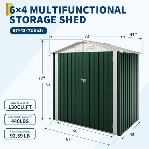 Garvee 6x4 FT Storage Shed – 130 Cu Ft, Sloped Roof, Weatherproof