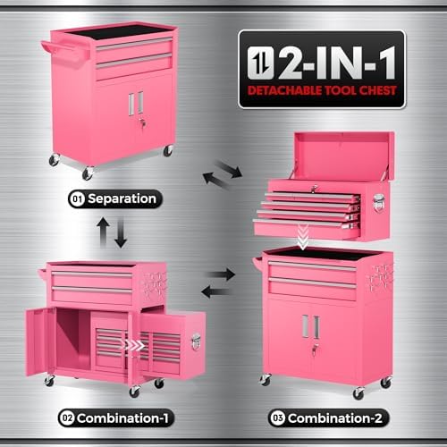 INTERGREAT Tool Chest, Tool Cabinet with 8 Drawers, Detachable Organized Tool...