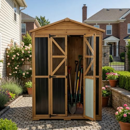 Gowoodhut Large Outdoor Storage Cabinet Tool Shed with 6 Adjustable Shelves