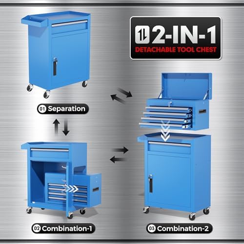 INTERGREAT Rolling Tool Chest, 5-Drawer Tool Box Organizer, Lockable Wheels &...