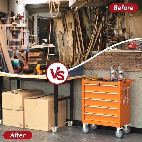 5 Drawers Rolling Tool Chest with Wheels, Portable Rolling Tool Boxes with Wh...