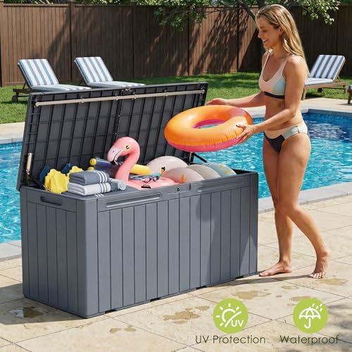 Devoko 100 Gallon Outdoor Storage Box, Waterproof Deck Box Lockable (Gray)