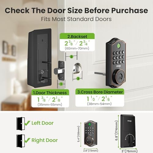 GHome Smart Fingerprint Door Lock for Front Door, 1.0s Unlock AI Self-Learnin...