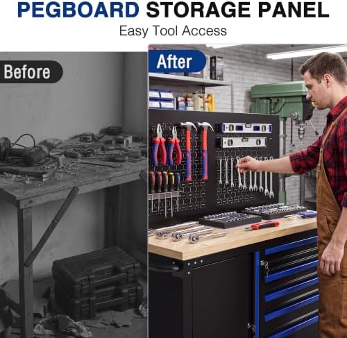 WORKPRO 52" x 20" Rolling Tool Chest with Pegboard, 5-Drawer & ...