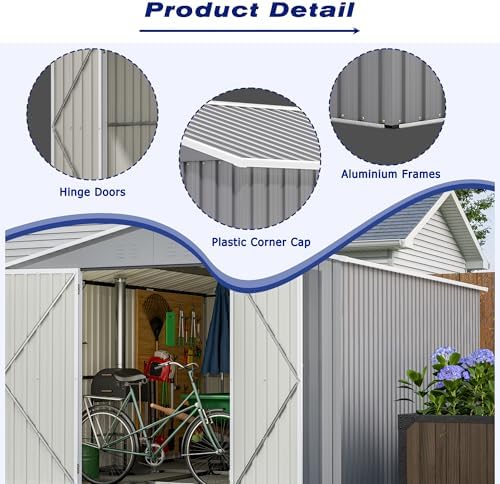 YOPTO 8x12 FT Outdoor Storage Shed W/Floor Frame,Metal Shed W/Double Lockable...