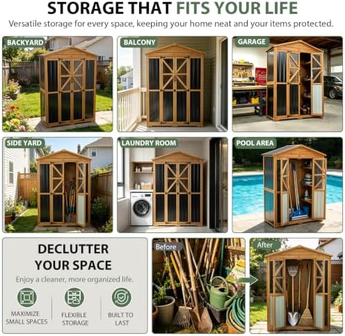 Gowoodhut Large Outdoor Storage Cabinet Tool Shed with 6 Adjustable Shelves