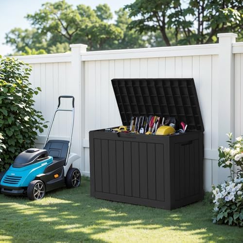 PatioZen 60 Gallon Outdoor Storage Box, Waterproof Patio Deck Box, Black