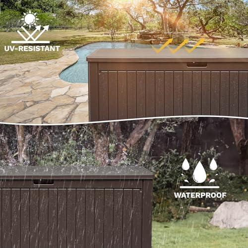 DWVO 320 Gallon Double-Wall Deck Box with Divider, XXL Extra Large Resin Outd...