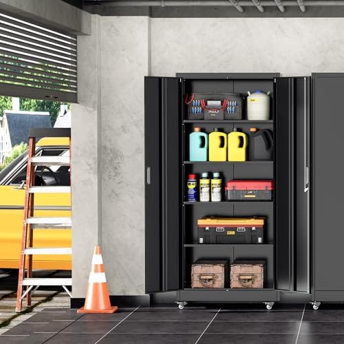 INTERGREAT Metal Storage Cabinet with Wheels, 72" Garage Storage Cabinet...