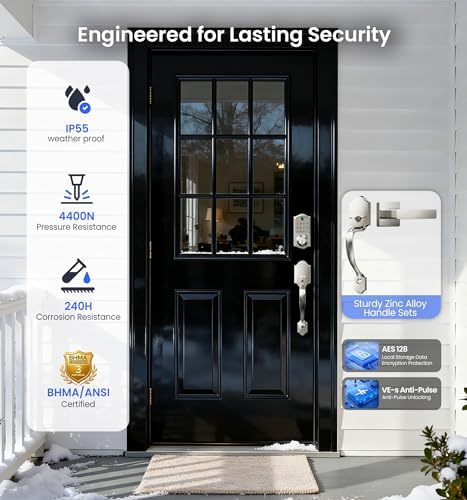 Veise VE017-H 8-in-1 Fingerprint Smart Front Door Lock Set, Satin Nickel
