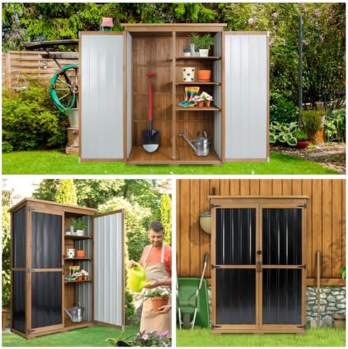 Outdoor Storage Cabinet Waterproof with Shelves, Outdoor Storage Shed Garage ...