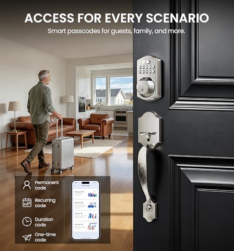 Veise VE012W-H Wi-Fi Smart Front Door Lock Set with Handle, Satin Nickel