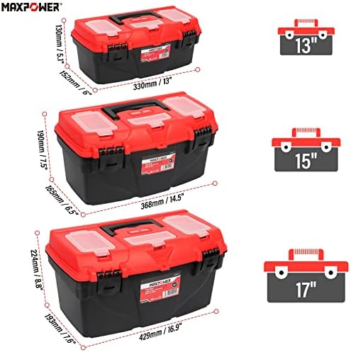 MAXPOWER 3-Piece Tool Box Set 13" 15" 17" Portable Tool Storag...