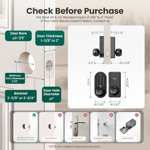 DESLOC D212 Fingerprint Door Knob Lock, Built in WiFi, 8-Month Battery