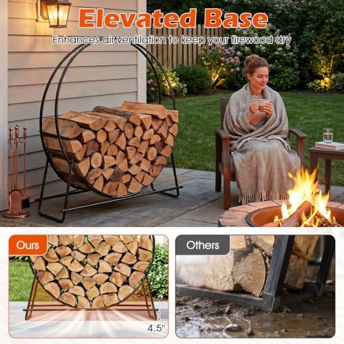 Goplus 45" Round Firewood Rack, Heavy-Duty Metal Log Holder (45 inch)