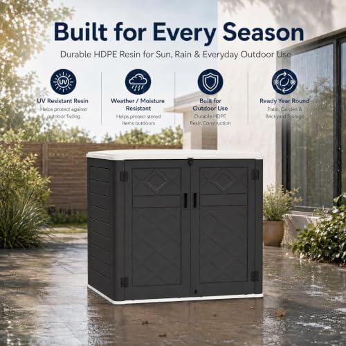 ADDOK Outdoor Storage Cabinet, 48 Cu.Ft Horizontal Resin Storage Shed