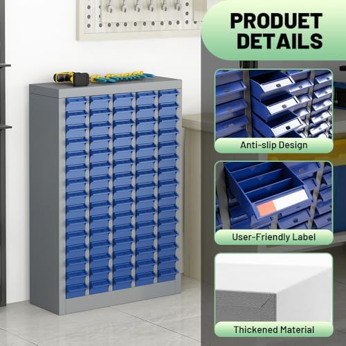 Yeeoy 75 Drawers Parts Cabinet, Nut and Bolt Storage Organizer, Grey