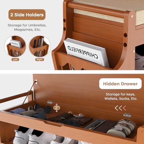 Shoe Bench 34.3in, Bamboo 3-Tier Entryway Bench with Storage, Shoe Rack