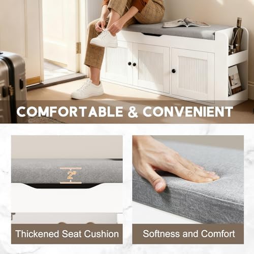 42.6" Storage Bench - Shoe Storage Bench with Side Storage Shelves and 3...