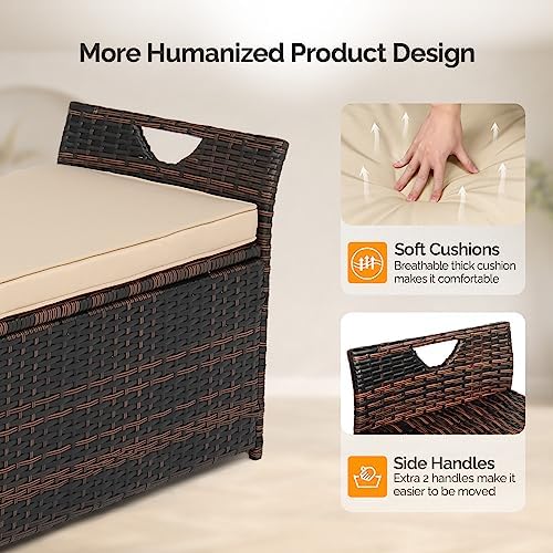 VINGLI 40 Gallon Outdoor Storage Bench with Cushion, Rattan Storage Box, Pati...
