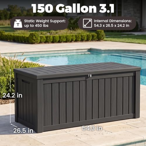 Outdoor Storage Box,150 Gallon Waterproof Deck Box [Upgraded 3.0]