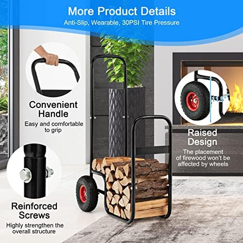 S AFSTAR Indoor Outdoor Firewood Cart, 3.6ft/44” Height Rolling Firewood Log ...