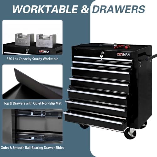 7 Drawers Rolling Tool Chest on Wheels, Multifunctional Tool Cart Tool Storag...