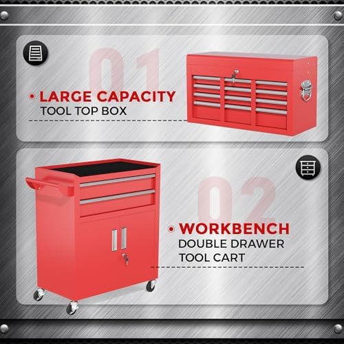 INTERGREAT 8 Rolling Drawers Tool Chest, Assembled Tool Chest with Wheels, De...