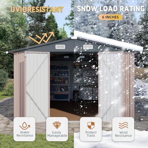 Aoxun 10x12FT Shed with Floor Galvanized Steel Outdoor Storage Shed (Brown)