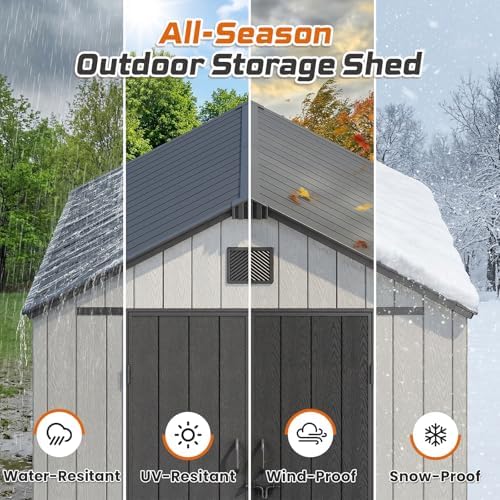 Jocoevol Heavy Duty Storage Shed, 8x12FT Resin Outdoor Shed for Backyard