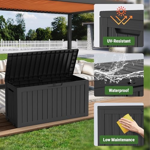 Mars Villa 72 Gallon Deck Box, Outdoor Storage Box, Outside Bin, Black