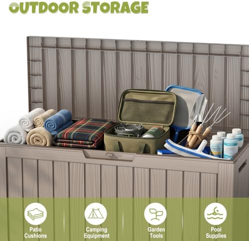 DRATO 155 Gallon Deck Box Waterproof Outdoor Storage Box with Wheels, Grey