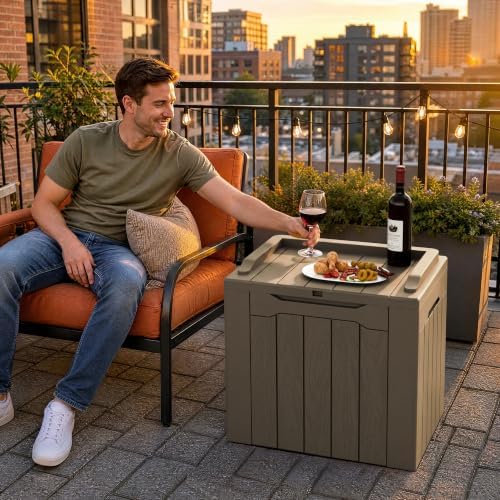 Flamaker Deck Box 31 Gallon Waterproof Resin Small Storage Box with Lid