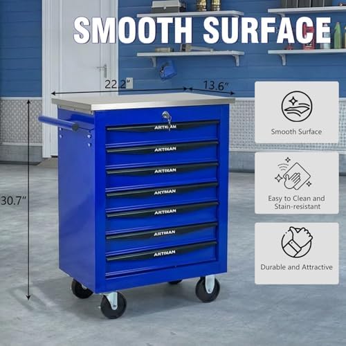 7-Drawer Rolling Tool Chest with Stainless Steel Countertop,Tool Chest with S...