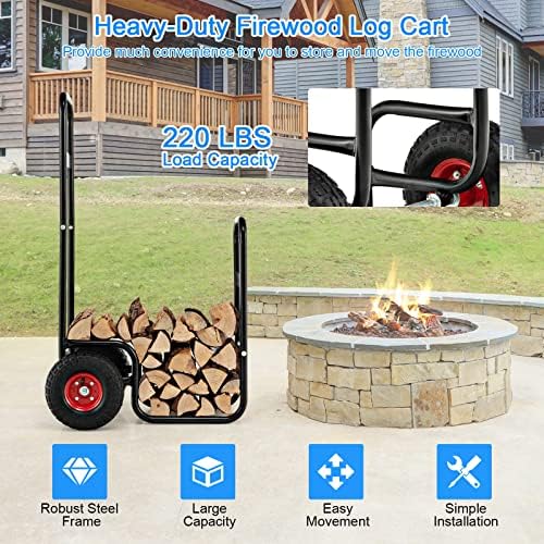 S AFSTAR Indoor Outdoor Firewood Cart, 3.6ft/44” Height Rolling Firewood Log ...