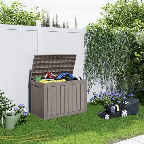 PatioZen 45 Gallon Resin Deck Box,Waterproof Outside Storage Boxes, Patio Out...
