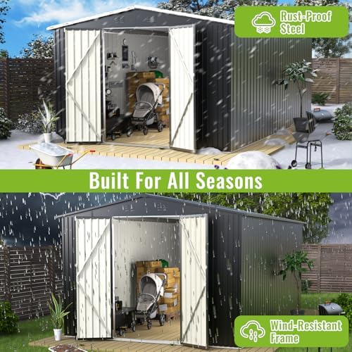 10X14 FT Outdoor Storage Shed, Durable Metal Outside Storage with Lockable Do...
