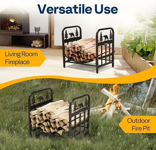VIVOHOME 16.5 in Decorative Firewood Storage Log Rack with Bear Pattern