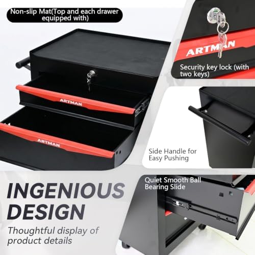 Heavy Duty 4-Drawer Rolling Tool Chest, Key Lock Tool Storage Cabinet with Lo...