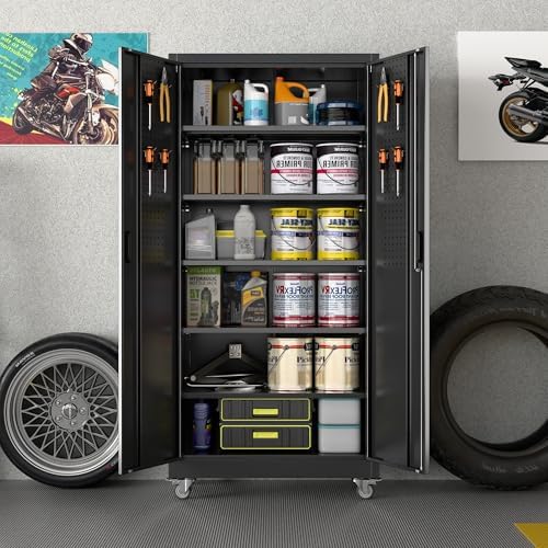 Reemoon Metal Storage Cabinet 71" H x 34" W x 18" D with Wheel...