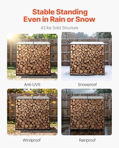 VEVOR Firewood Rack with Sloped Roof, 4 ft Outdoor Firewood Holder, 1/4 Cord ...
