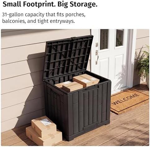 EAST OAK 31 Gallon Outdoor Storage Box, Waterproof Deck UV-Resistant Resin Bi...