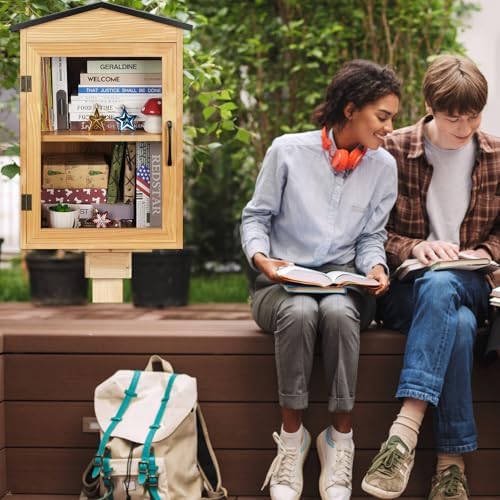 2-Tier Outdoor Library Outdoor Book Box Storage, 16x14x25 Inch