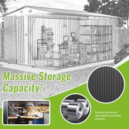 10X14 FT Outdoor Storage Shed, Durable Metal Outside Storage with Lockable Do...